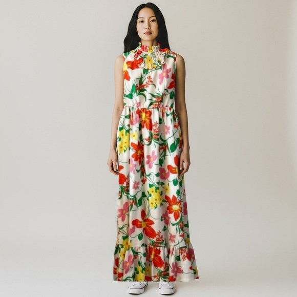 Vintage Dresses & Skirts - Vintage 1970s Concept 70’s by Swirl Floral Maxi Dress (Polyester) – Size Small